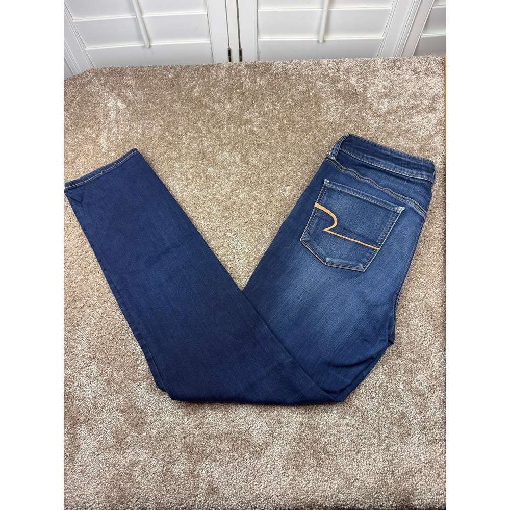 American Eagle Super Stretch Skinny Jeans Dark Wash Women 12 Long Mid Rise